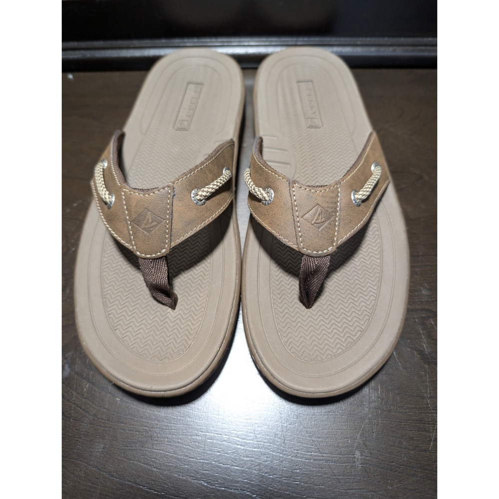 S9 SPERRY Top Sider Men's US 8 Brown Leather Tong Sandal Beach Vacation Resort